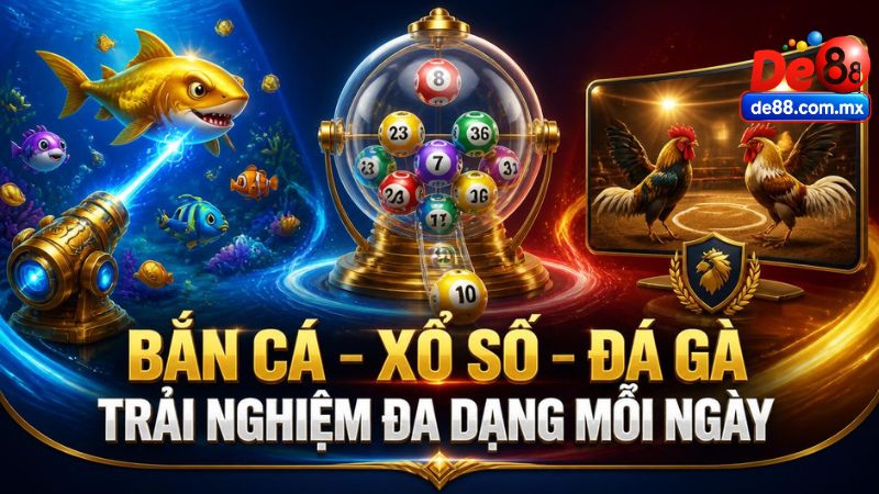 Bắn cá, xổ số và đá gà tại DE88